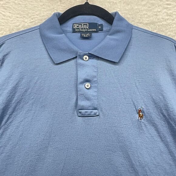 Polo Ralph Lauren Shirt Mens Medium Blue Polo Pima Cotton Flesh Pony Rugby Golf - Picture 4 of 10